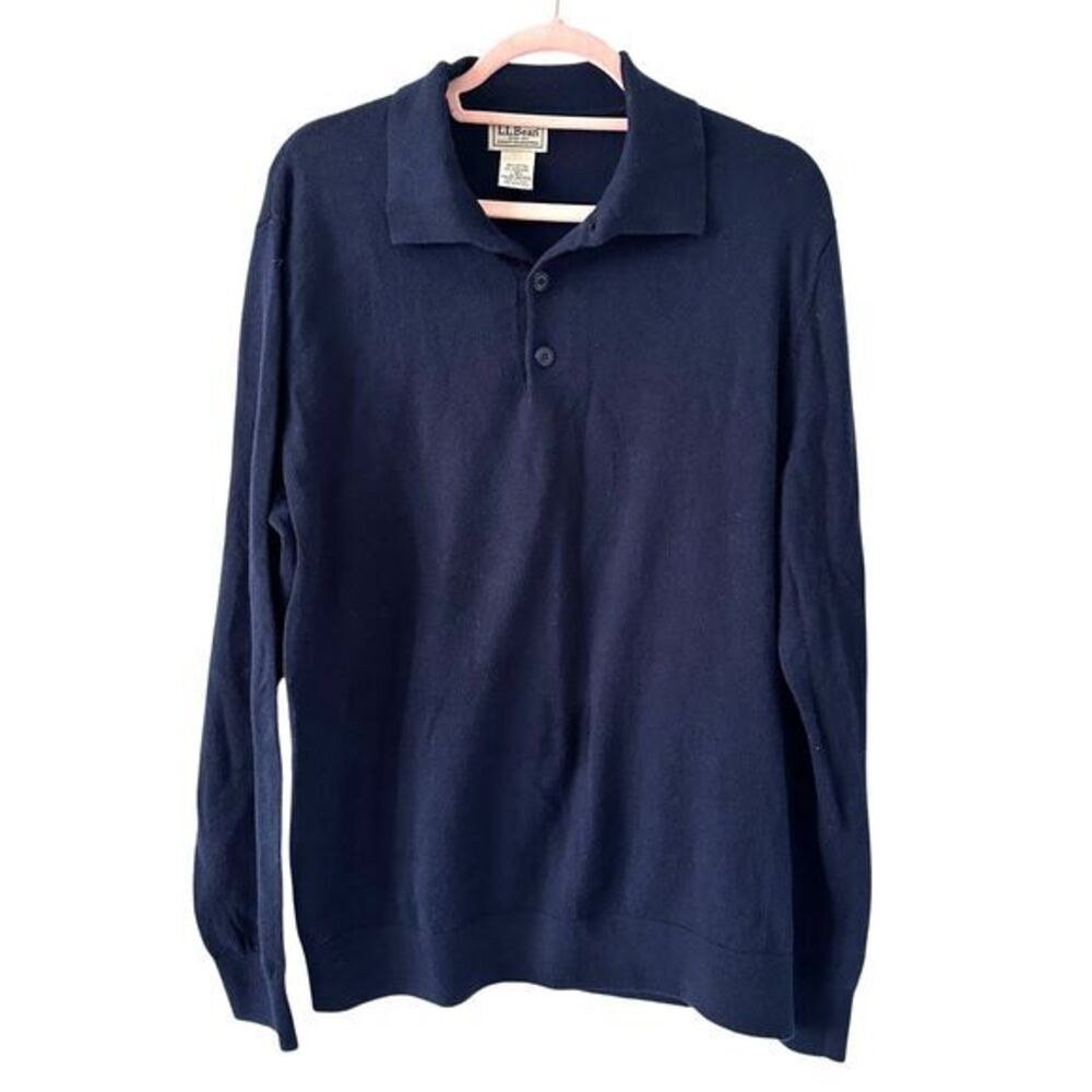 L.L. Bean Men's Navy Blue Cotton-Cashmere 1/4‎ Button Pullover Sweater (Size XL)